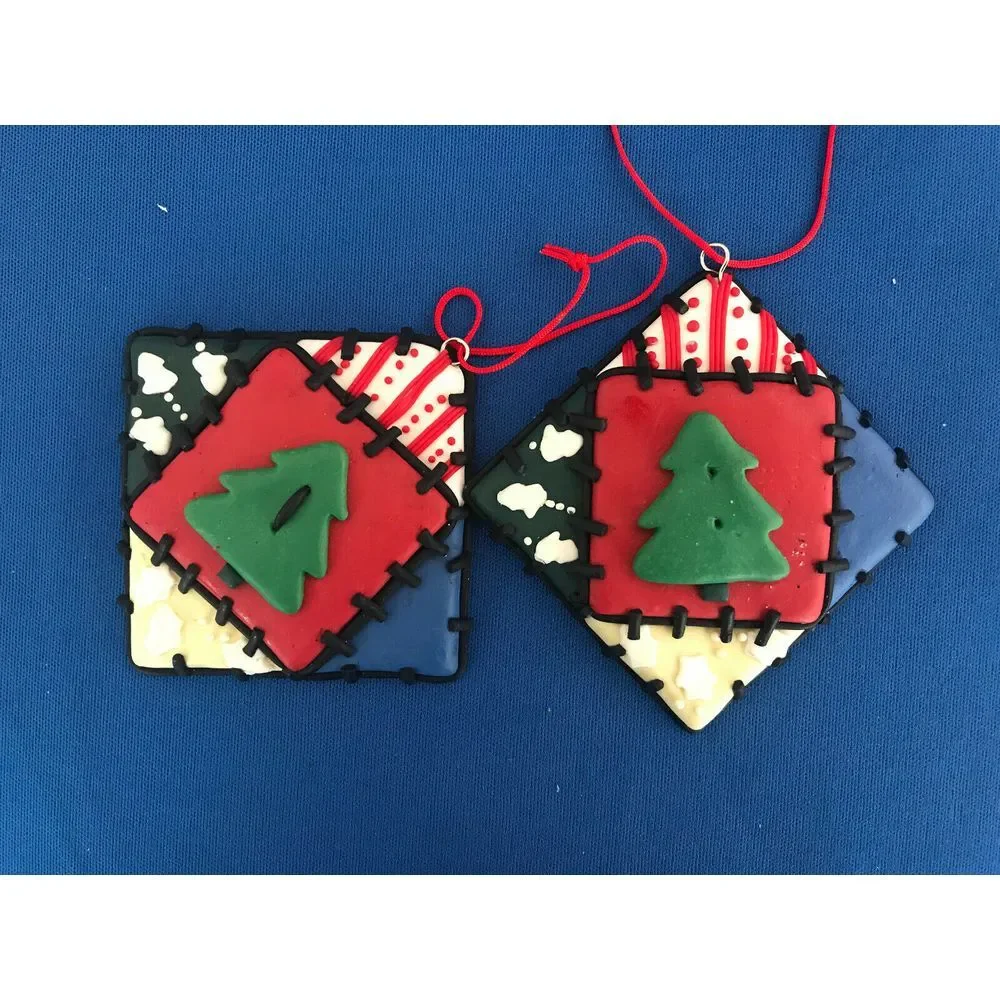 Handmade‎ Quilted Christmas Ornaments Set of 6 Stars Hearts Squares